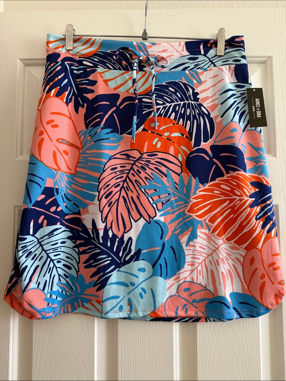 Agnes & Dora Tropical Leaf Swim Sarong - Coral, Navy & Sky Blue